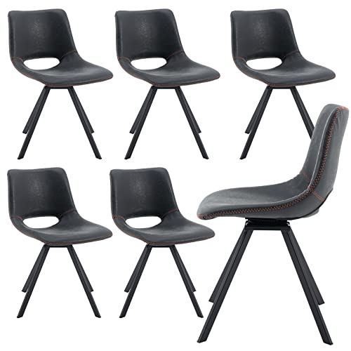 Zhenghao Set Of 6 Mid Century Modern Dining Chairs, Accent Faux Leather Dining Room Chair With Hollow Back, Swivel Armless Side Chair With Metal Legs For Kitchen/Living Room/Office, Black #TOP26