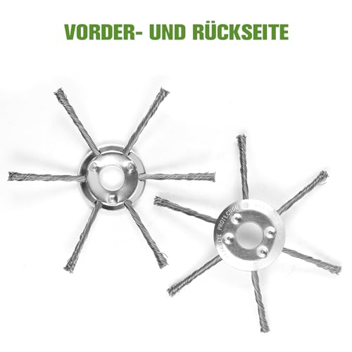 MaxEarn Stahldraht Rasentrimmerkopf, 6-Schneider Unkrautbürste Freischneider mit 25,4mm Bohrung, 200mm Wildkrautbürste mit 3 Zubehör, Unkrautbürste für Freischneider, Drahtbürste Freischneiders Garten