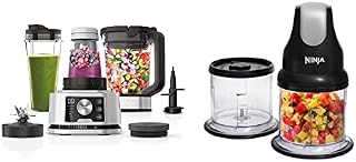Ninja Foodi Nutri Blender [CB350UK] 3-in-1 Power Nutri Blender, Auto-iQ Technology & Ninja Professional Chopper [NJ1002UKBK] Stackable, 200W, Black