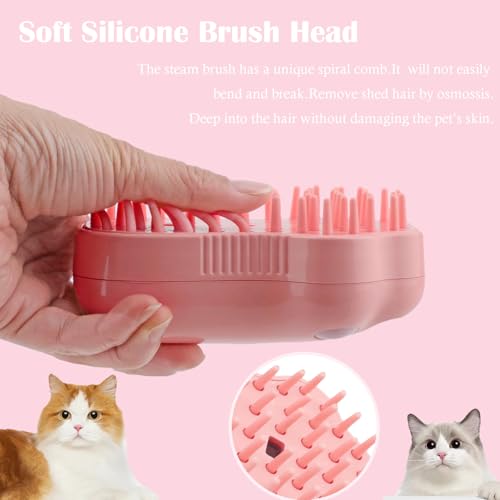 Image of Cat Steam Brush,4 in 1 Spray Cat Brush, Pets Grooming Brush for Shedding, Portable Pet Hair Removal Tool For Cats and Dogs, Pets Steamy Brush,Pink