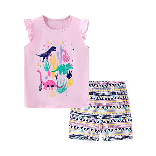 Conjunto de roupas infantis manga curta malha algodão bonito padrão de dinossauro verão meninas tern