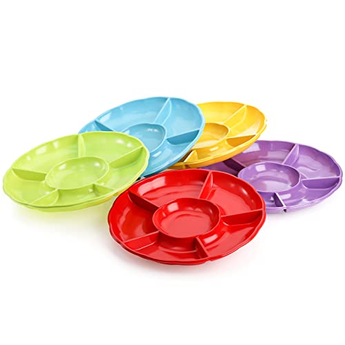 Frcctre 20 Pack 6 Sectional Round Plastic Appetizer Serving Platter, 12 Inch Disposable Divided Snack Serving Platter Food Tray Nut And Candy Serving Platter Veggie Fruit Dish Platter #TOP3