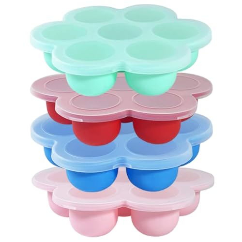 Lot de 4 Plateaux de Congélation en Silicone à 7 Cavités avec Couvercle pour Lait Maternel, Glaçons et Purées de Fruits