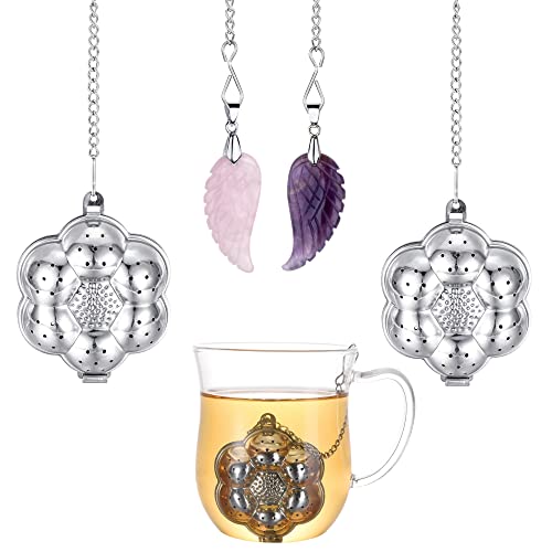 Tidorlou 2 Pack Loose Tea Infuser, Tea Strainer Stainless Steel Tea Ball With Natural Crystal Chain And Drip Trays, Small Tea Filter Set For Mug (Flower-Wing) #TOP1