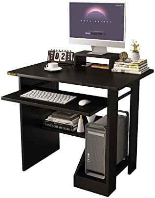 ALISENED Home Office Computer Desk with Monitor Stand Keyboard Tray, 29.5 Inch Study Writing Desk Small PC Laptop Table with Storage Shelves, Modern Workstation for Small Spaces Save Space