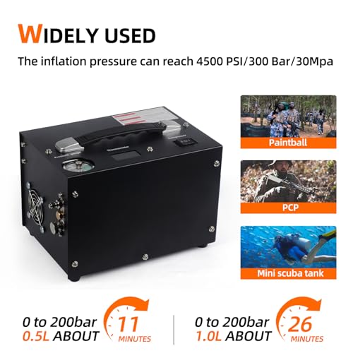 Image of PCP Air Compressor | 4500Psi /300Bar | Automatic compressor stop, built-in filter and cooling fan | 12V DC /110 /220V AC | Suitable for PCP air guns, paintball tanks, HAP tanks
