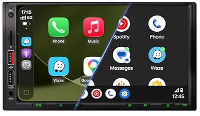 [Upgraded DSP & Hi-Fi Sound] 7'' Double Din Car Stereo, Wireless Apple CarPlay & Android Auto, 240W Peak Power Audio, 7 Inch HD Touchscreen, Bluetooth, Backup Camera, Pro Equalizer Sound Tuning