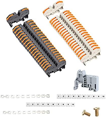 UOHGDPY DIN Rail Terminal Blocks,Universal Compact Wire Wiring Connector (40 pcs connectors+4 pcs Article in Parallel+4 pcs Digital Identification+2 pcs Fixed clamp+40 pcs Screw)