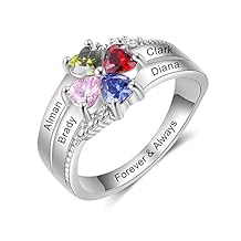 خواتم أمهات من الفضة الإسترلينية مخصصة من Love Jewelry مع 4 أحجار ميلاد مقلدة على شكل قلب وأسماء عائلية وخواتم أمهات وخواتم ذكرى سنوية وعيد الأم للنساء 6