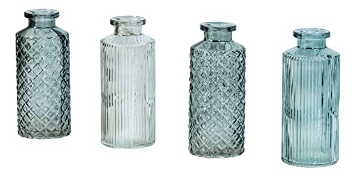 Juego de 4 jarrones verdes de 14 cm de alto, color gris, cristal, decoración de mesa, decoración de primavera, florero de cristal, jarrón decorativo