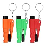 Xzeemo 3 Stück Auto Ausbruchs Hilfswerkzeug, Gurtschneider, Fensterbrecher und SOS Whistle 3-in-1, Auto Sicherheits Schlüsselanhänger Rettungswerkzeug, Rescue Tool Key Ring (Rot, Grün, Orange)