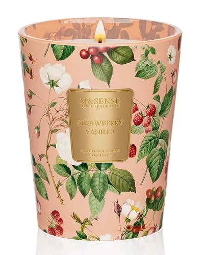 M&SENSE Strawberry Vanilla Scented Candle,14oz 60 Hours Long Lasting Slow Burning, Natural Soy Wax for Home Scented, Stress Relief Aromatherapy Candles for Her Him