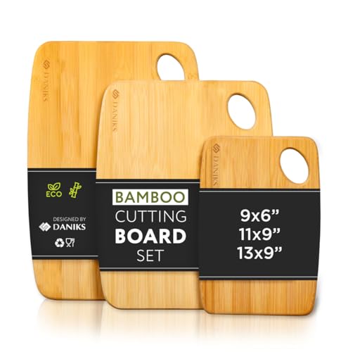 Daniks 100% Organic Bamboo Cutting Board Set of 2 with Juice Groove – (XL,L,S) – Heavy Duty Wooden Chopping Boards for Kitchen, Serving, Fruits, Vegetables & Bread – BPA Free, Eco-Friendly