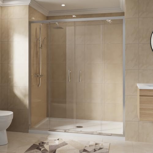 Image of NRG 1600 x 1900mm Bathroom Shower Enclosures Double Sliding Shower Door 6mm Safety Glass Chrome Framed