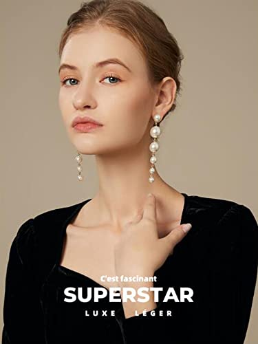 14K Gold Freshwater Pearl Drop Earrings Dangle Dainty Long White Cultured Baroque Pearl Earrings For Women Statement Stud Ball Chain Tassel Jewelry For Bridal Wedding (Gold) #TOP1