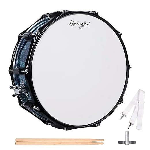 Lexington SD300M-BS Snare Drum Set Student Wood Shell 14 X 5.5 Inches with 10 Lugs, Includes Drum Key, Drumsticks and Strap, Blue Star
