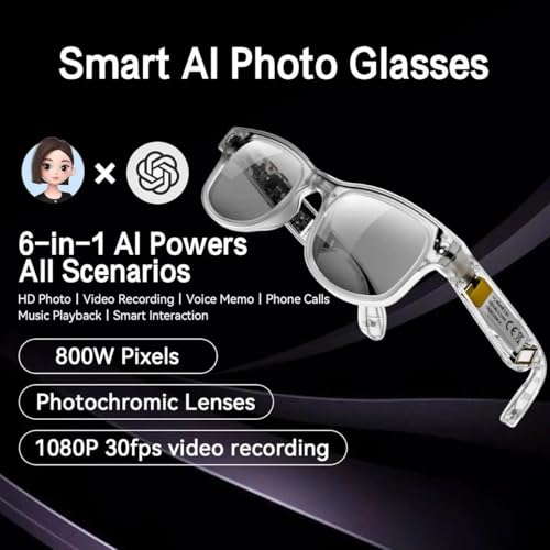 Image of smars Smart AI Glasses with - Built-in Camera I 800W Photo Resolution I 1080P 30FPS Video Recording I Photochromic Lenses I Voice Recording I Bluetooth Calling