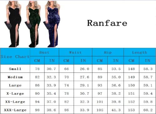Ranfare Women's Sexy V Neck Bodycon Sequin Gown Evening Dress With Slit(Black-3-Xl) #TOP5