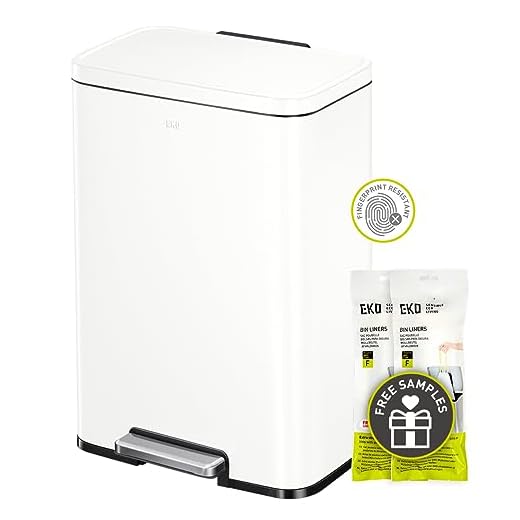 EKO Madison Matte White 50 Liter/13.2 Gallon Step Trash Can with Inner Liner - Fingerprint Resistant Finish