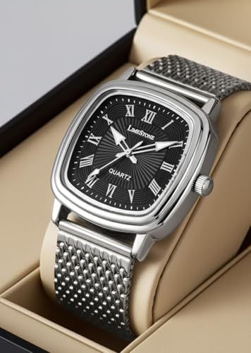 Image of LIMESTONE Classic Series Men Analog Watch - Stainless Steel Mesh Strap with Elegant Dial & Roman Numerals | Quartz Wristwatch for Casual & Formal Wear