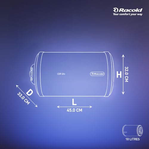 Image of Racold CDR DLX 10ltr Horizontal (LEFT SIDE) Water Heater|Fits Under False Ceilings|Free Standard Installation & Pipes| Warranty:7 Yr Tank, 3 Yr Element, 2Yr Product