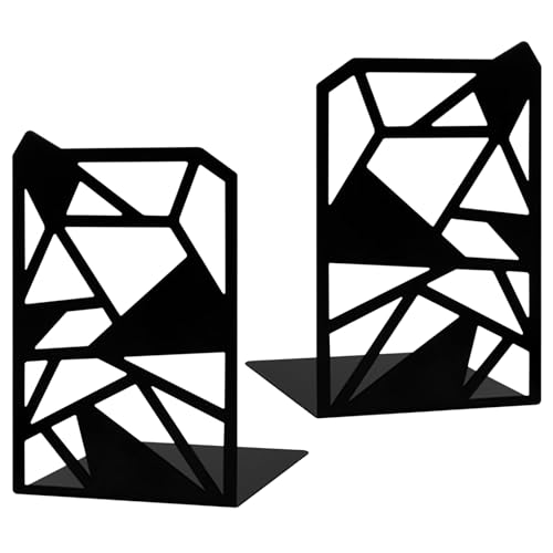 Hwtcjx 1 Pares Sujetalibros,Metal Sujeta Libros,Sujeta Libros Estanteria,Sujetalibros Estanteria,Antideslizante Sujetalibros Apoyalibros,Sujetalibros para Libros Gruesos,12x9.5x16.5cm(Negro Triangulo)
