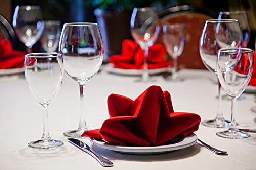 Ploymono Red Heavy Duty Cloth Napkins - 17 X 17 Inch Solid Washable Polyester Dinner Napkins - Set Of 8 Napkins With Hemmed Edges - Great For Weddings, Parties, Banquets Dinner & More #TOP2