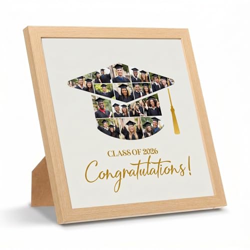 Capoda 13 x 13 Inch 2026 Graduation Picture Frame K-12 School Year Wooden Grad Picture Frame Die-cut Class of 2026 Graduate Student Gifts for Wall Party Favor Decoration Supplies(Grad Cap)