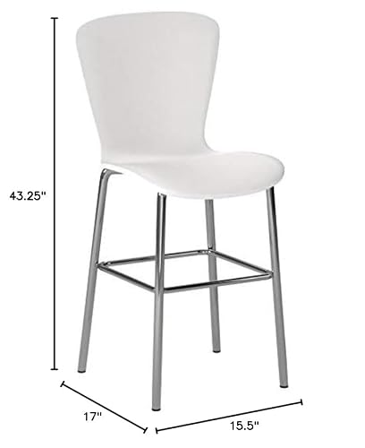 Target Marketing Systems Pisa Collection Modern Armless Bar Stools With Chrome Plated Legs And Concave Back Design, Set Of 2, 30", White/Silver #TOP2