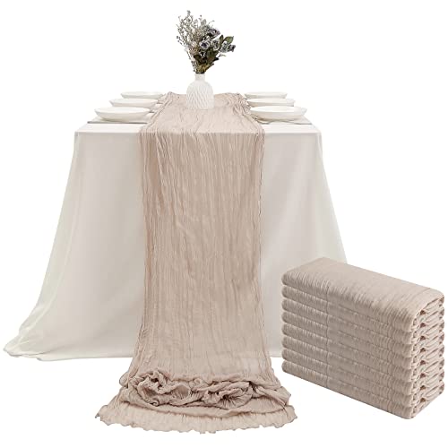 DOLOPL 8PCS Rosy Brown Cheesecloth Table Runner Bulk 13.3ft Boho Gauze Cheese Cloth Table Runner Rustic Sheer Runner 160inch Long for Wedding Bridal Baby Shower Birthday Party Cake Table Decorations
