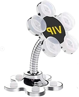 حامل موبايل قابل للدوران 360 درجة مع قاعدة تثبيت بالشفط السحرية، حامل موبايل للسيارة للهواتف الذكية والتابلت - (فضي كود: 6224) - من كابرمصر 2020