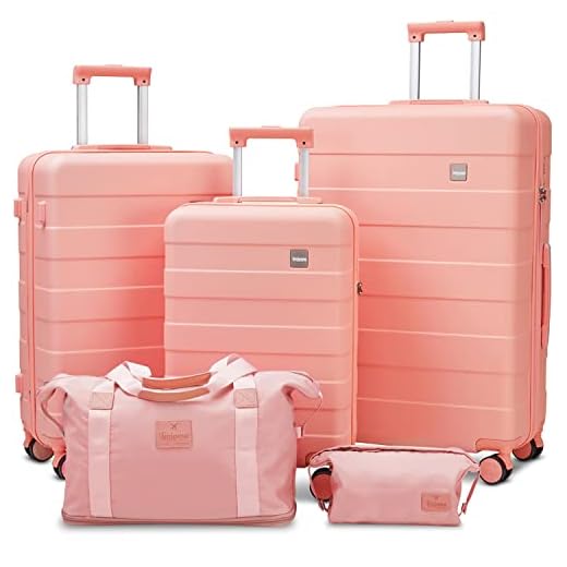 imiomo 3 Piece Luggage Sets,Suitcase with Spinner Wheels,Luggage Set Clearance for Women, Lightweight Rolling Hardside Travel Luggage with TSA Lock (Pink, 5PCS)
