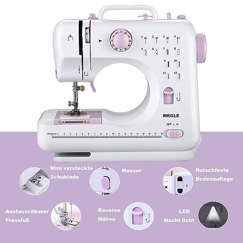 Machine à coudre avec pédale pour débutants MEGLE 12 points double alimentation portable - 3
