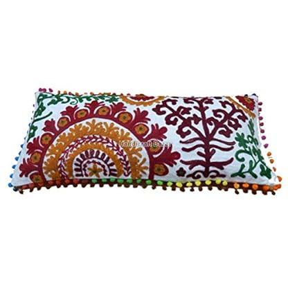 Handwerk Bazarr: – 3 Stück Suzani Stickerei Blumenkissen 30,5 x 24 cm 100% Baumwolle Bodenkissen Überwurf Kissen Sofa… – Bild 3