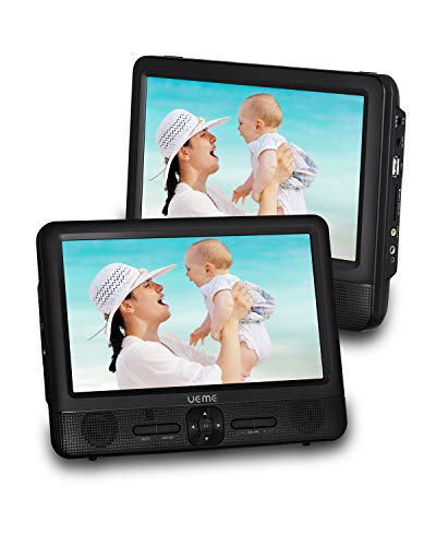 UEME 9.5 Dual Screen Portable DVD Player, Car DVD Player, 800x1024 HD LCD Screen, USB/SD/MMC Card Readers, Built-in 5 Hours Rechargeable Battery, Stereo Sound, Regions Free, AV Out & in
