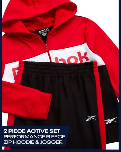 Reebok Boys Sweatpants Set - 2 Piece Athletic Fleece Boys Zip Up Hoodie Sweatshirt and Kids Joggers Activewear Set2