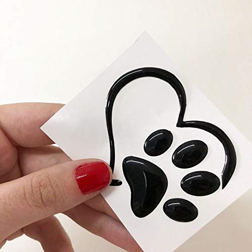 Adesivo Alto Relevo Patinha Coração Pet Preto 12 Unidades