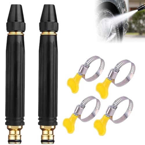 High Pressure Car Wash Spray Gun 360 Adjustable Garden Hose Nozzle 3 Spray Patterns Metal Turbo Pressure Washer Wand with 2 Stainless Steel Hose Clamps for Car Patio Garden Watering (2 PCS)