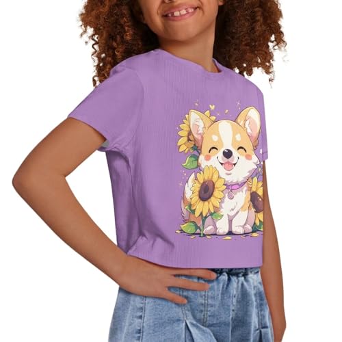 Image of Girls Summer Crop Top Outfits Short Sleeve T Shirts Kids Cute Clothes Tees Blouse