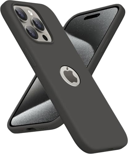 Image of VONZEE Microfiber Logo Cut Cover Compatible for iPhone 15 Pro Case Liquid Silicone Cases Non-Slip Full Body Protective Covers Shockproof Back Cover with High Raised Camera Lips (6.1 inch, Dark Grey)