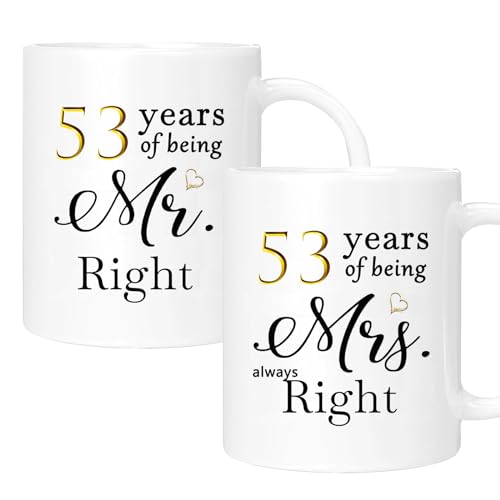 53 Year Anniversary Coffee Mug Gifts Set of 2 with Gift Box Packaging
