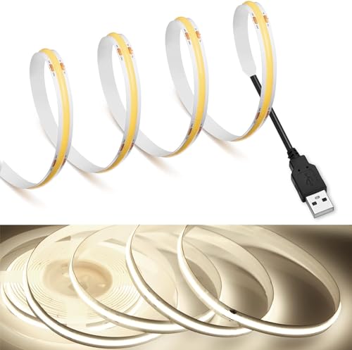 Image of MDee】COB LED Strip 4000K Nature White USB Powered 5V Flexible LED Tape Lights with USB Connector CRI 90+ 800LM /m 320LEDs /m for Indoor and Outdoor Decor(4000K Nature White 3.28ft /1m)