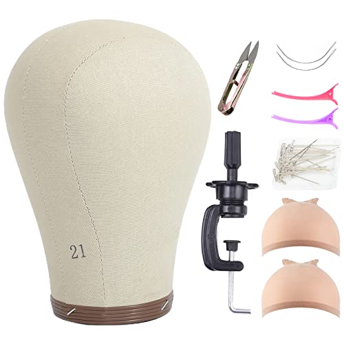 Lihui Wig Stand Canvas Block Wig Head Stand 21 Inch Mannequin Head Stand Table Stand With Wig Mannequin Head For Wigs Display Styling(21Inch) #TOP20