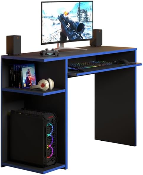 Escrivaninha Gamer Compacta com Suporte para Teclado e Prateleira...