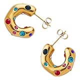 SUPVOX Pendientes de Cartílago de Acero Inoxidable Zirconia Cúbica Multicolor, Aro Pequeño en Forma C, Joyería de Moda para Mujer, Ligeros y Cómodos para Uso Diario y Fiestas