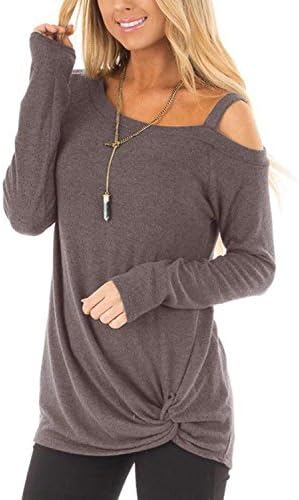 YOINS Women Cold Shoulder Long Sleeves Tops Crossed Front Loose Fashion Fit Tshirt