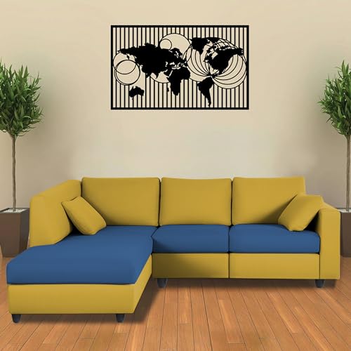 Image of Florian LHS 4 Seater L Shape Sofa Set for Living Room (Blue Yellow Fabric) Premium Fabric Sofa
