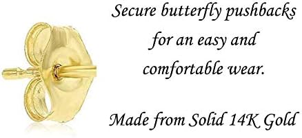14k Yellow Gold Solitaire Round Cubic Zirconia CZ Stud Earrings with Gold butterfly Pushbacks