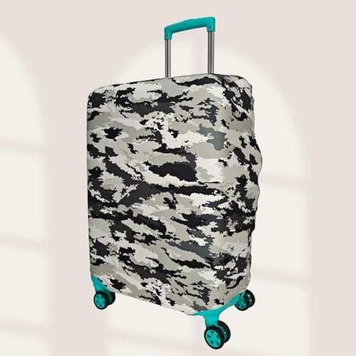Image of Printed Polyester Suitcase Cover Stretchable Luggage Protector Trolley Bag Cover Travel Accessory (Fougi Black White-S,M)