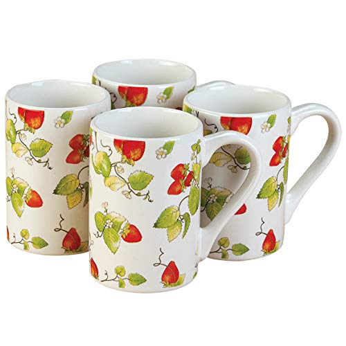 Fox Valley Traders Strawberry Chintz Mug Set By William Roberts, Set Of 4 Coffee Mugs #TOP23